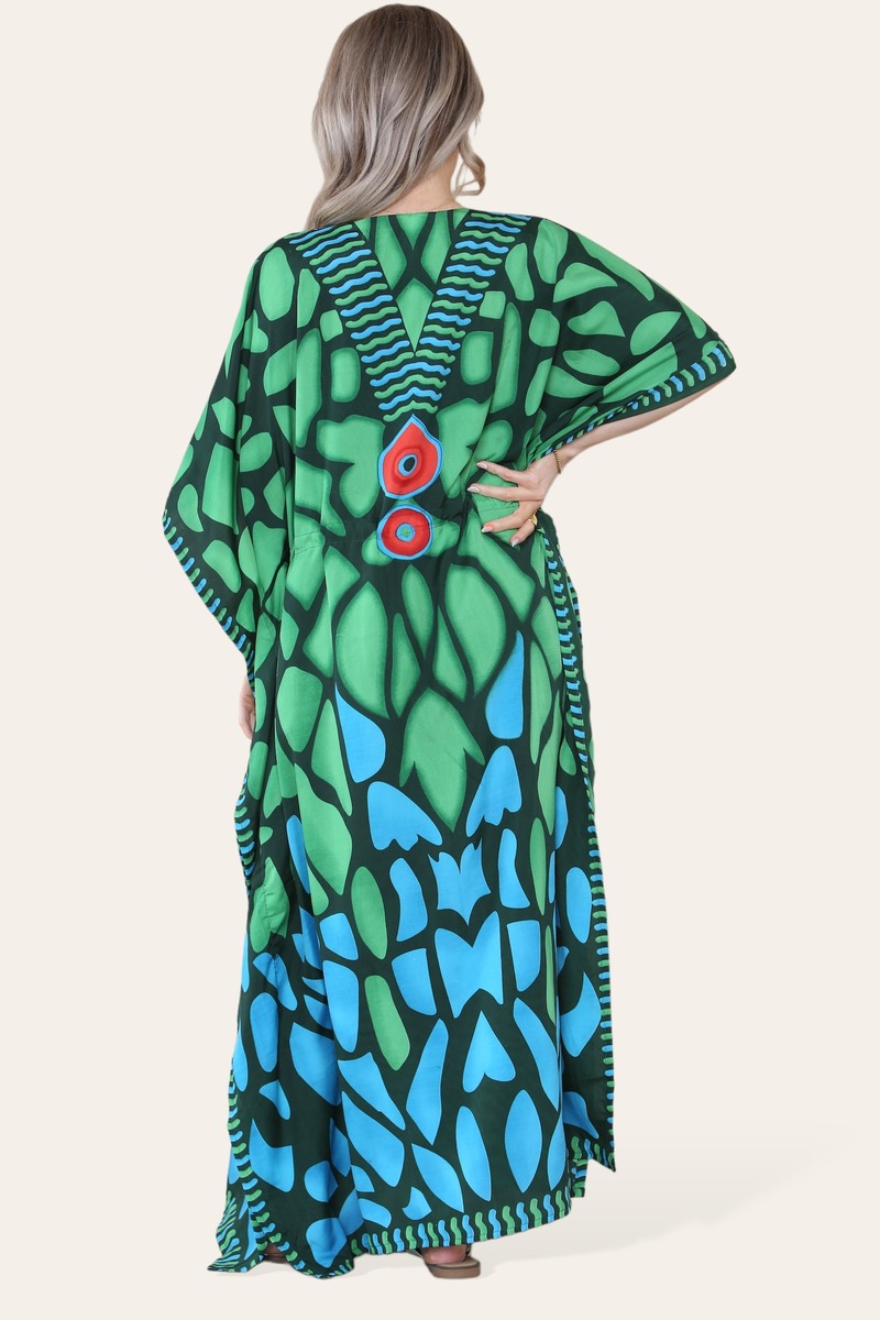 Long Dress with V-neck and Bold Abstract Print