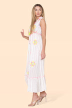 Women's long sleeveless dress with a neckline