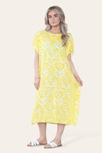 Mid-Length Dress with V-neck and Tie-Dye Print