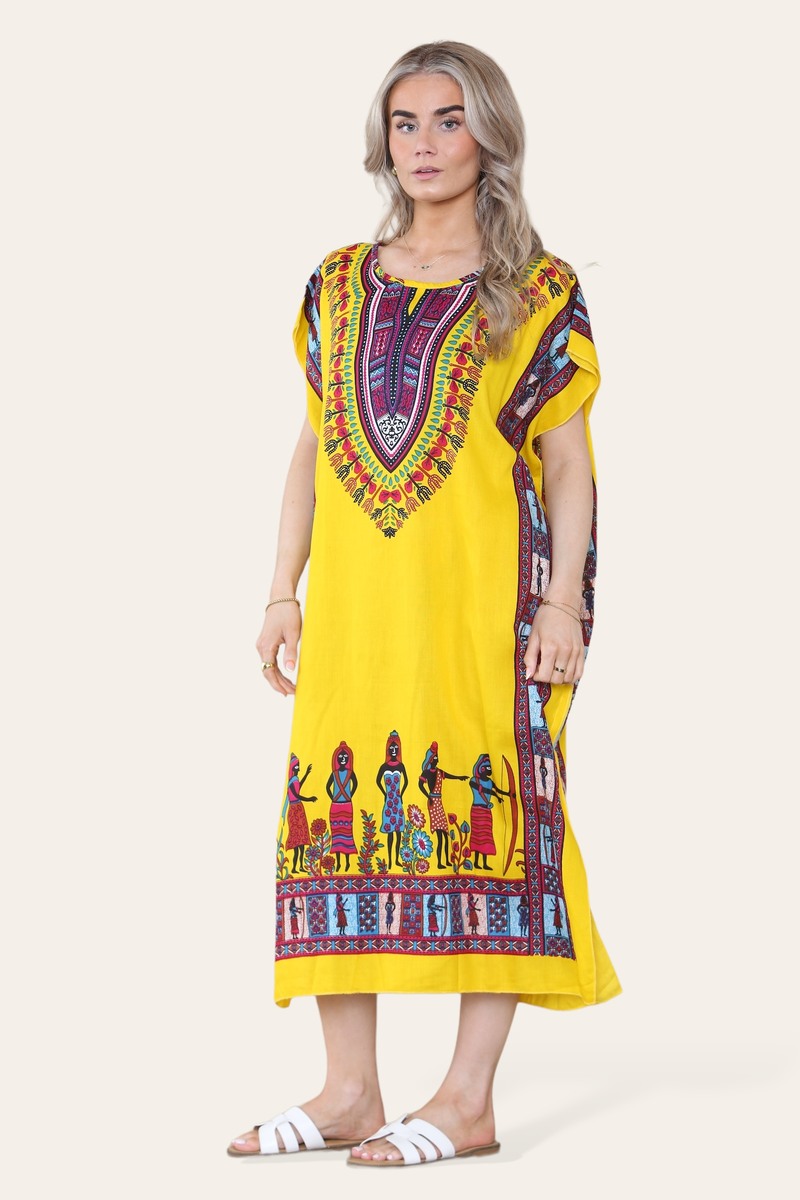 Bold Ethnic African Print Mid-Length Dress