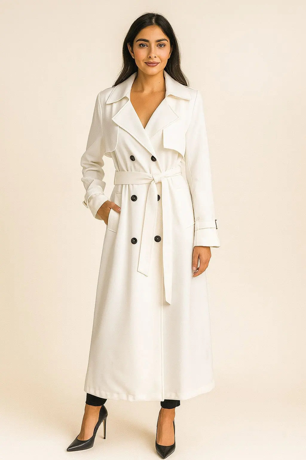 ALTHEA Trench Coat – Long Elegant Belted