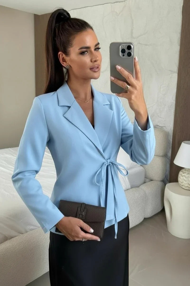 Fluid blazer jacket with bow