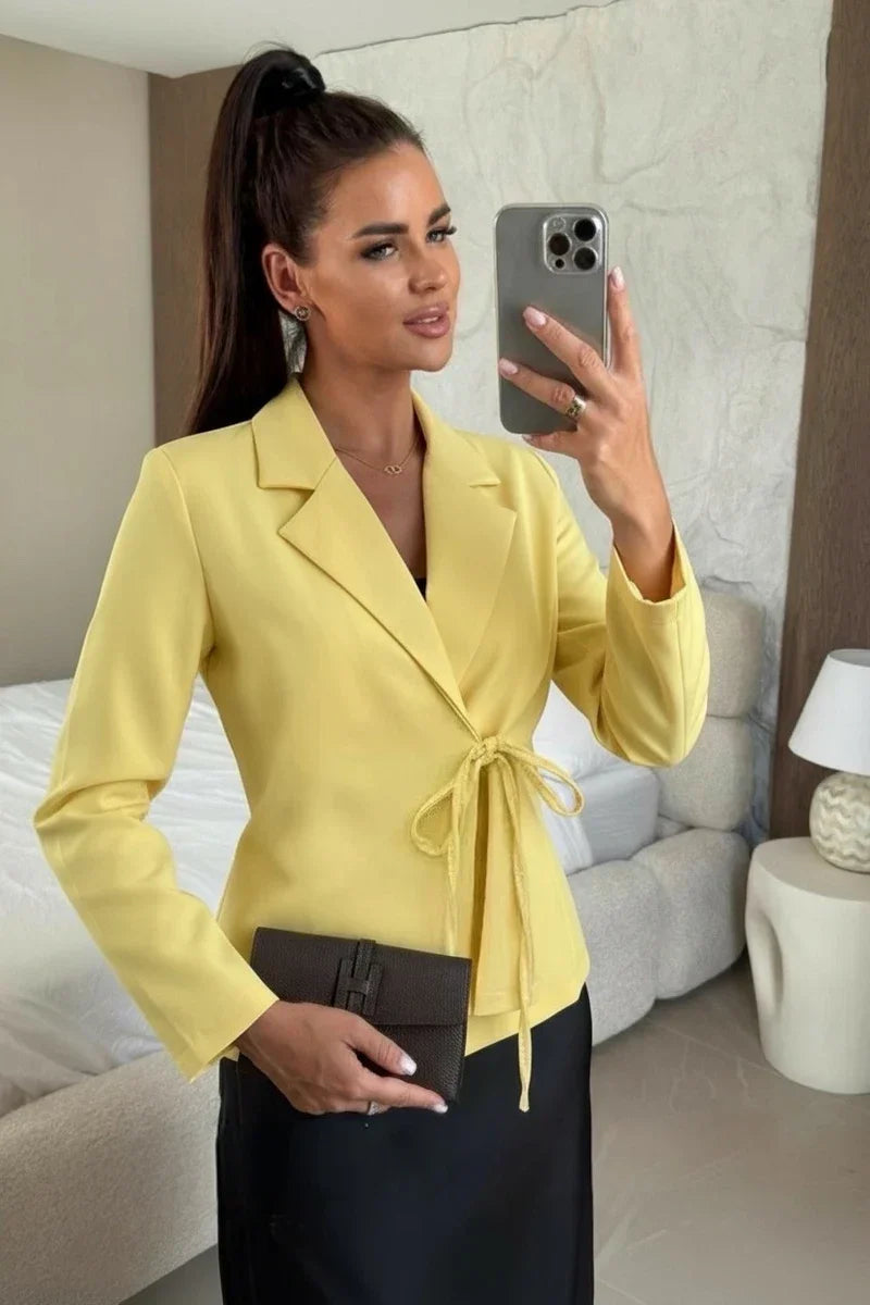 Fluid blazer jacket with bow