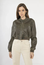 Leather teddy jacket with silver zips