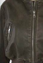 Leather teddy jacket with silver zips