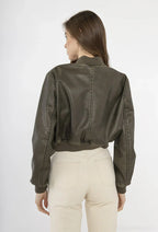 Leather teddy jacket with silver zips