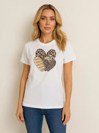 Leopard Print Multi Hearts Graphic T shirt