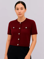 Ladies Short Sleeve Button Cardigan